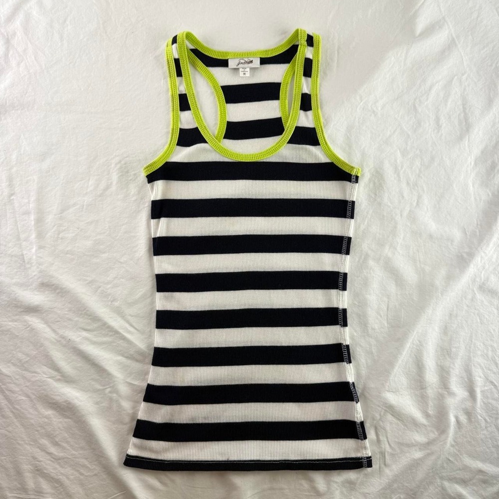 Grane Striped Ribbed Racer Back Tank Top Womens M Y2k McBling